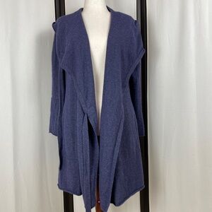 360 Cashmere Dusty Blue Long Wrap Sweater with Hidden Ties Pockets Hood Size M
